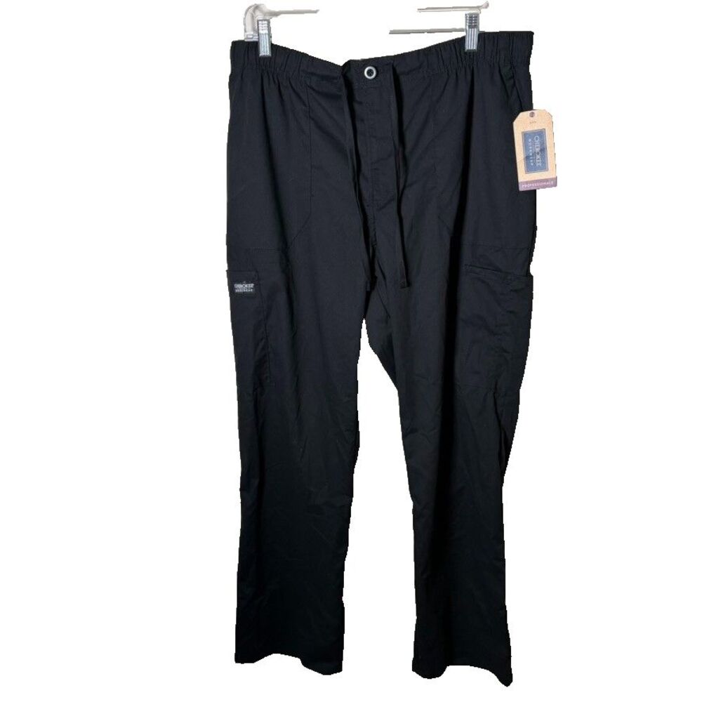 Cherokee Scrub Pants Women's Large Black Solid Cargo Drawstring NWT